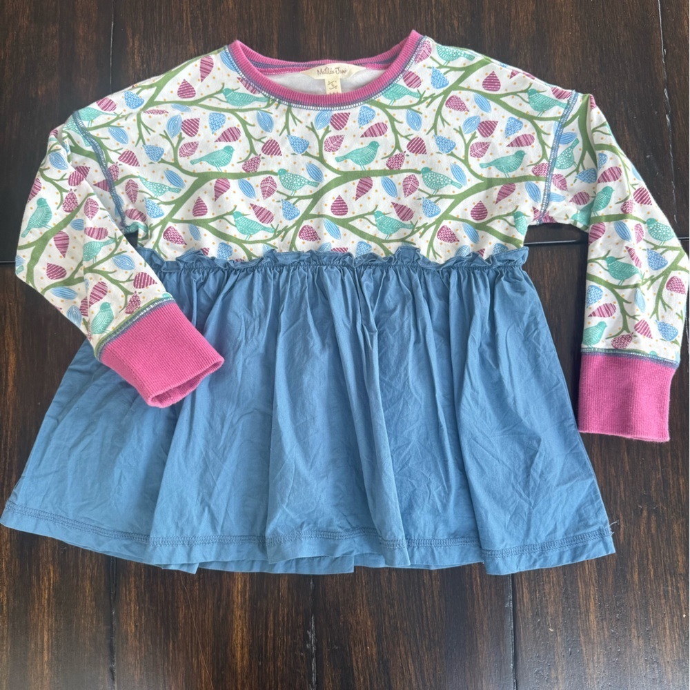 Matilda Jane Bird Print sweatshirt with ruffle overlay sz 6